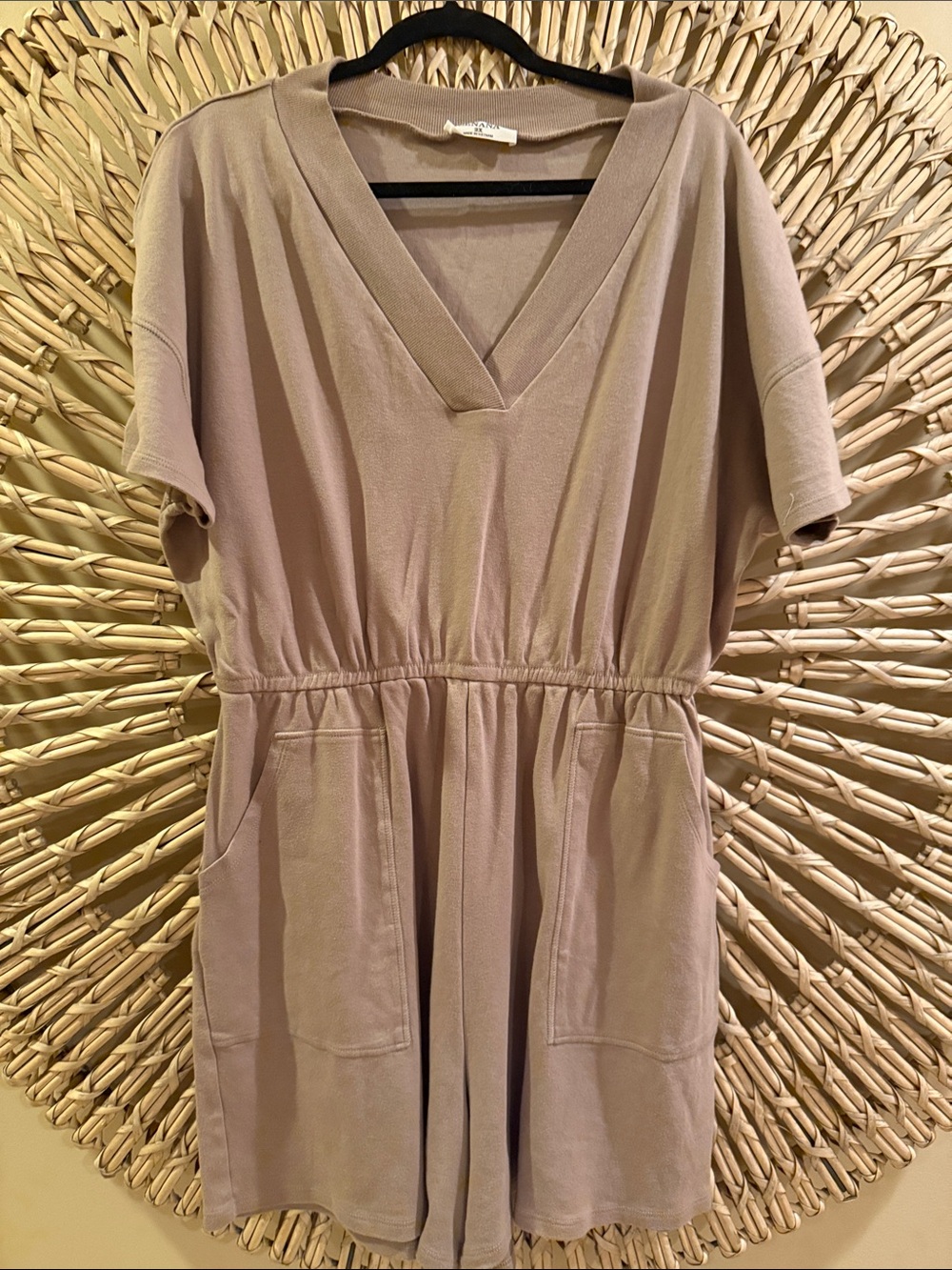 Zenana Outfitters Taupe V-Neck Short Sleeve Mini with Pockets